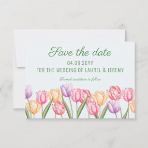 Reserve A Data Tulipas Flores Pastel Aquarela Casamento Primavera