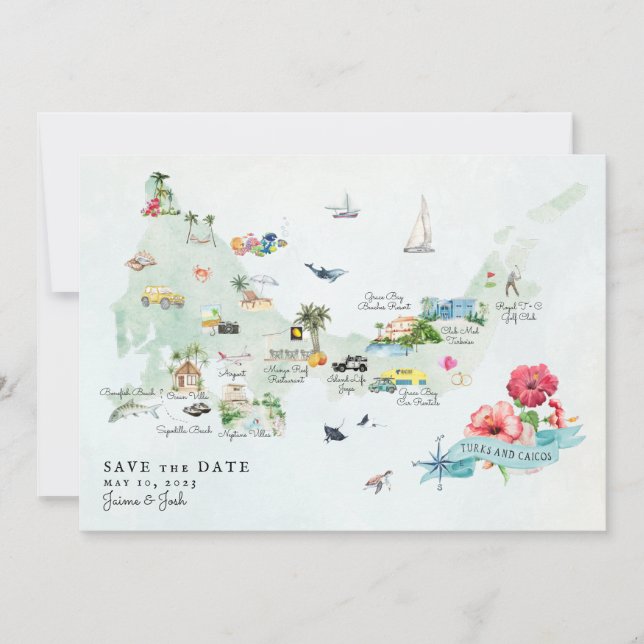 Reserve A Data Turks & Caicos | Mapa de Itinerário de Casamento d (Frente)