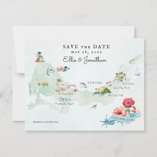 Reserve A Data Turks & Caicos | Mapa de Itinerário de Casamento d (Frente)