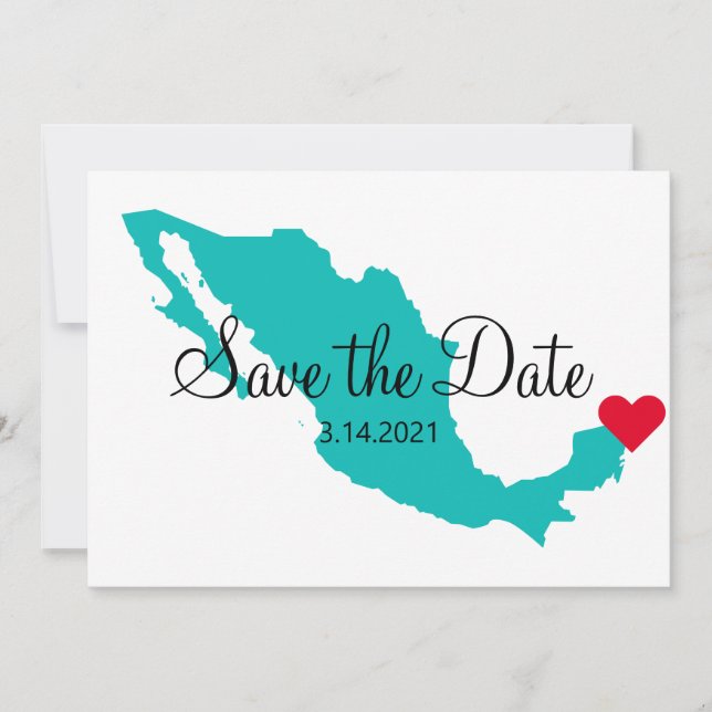 Reserve A Data Turquesa Azul Água-Mexicano Destino (Frente)