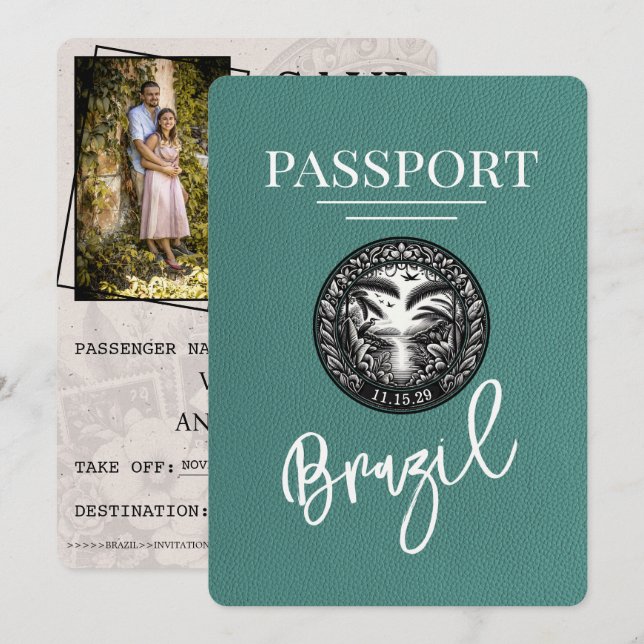 Reserve A Data Turquesa Brasil Passaporte Salvar Data (Frente/Verso)