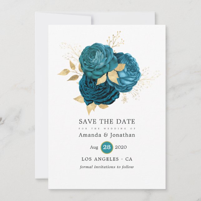 Reserve A Data Turquesa - Casamento Floral em Turquesa e Dourado (Frente)
