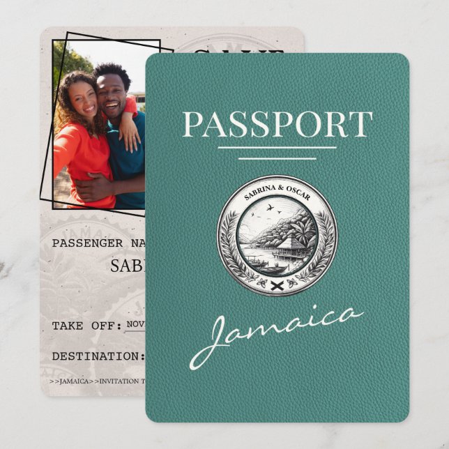 Reserve A Data Turquesa Jamaica Passaporte Salvar Data (Frente/Verso)