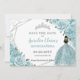 Reserve A Data Turquesa Prata Floral Quinceanera Doce Dezesseis