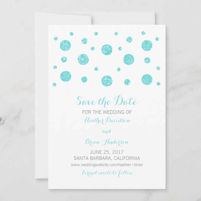 Reserve A Data Turquoise Glitter Confetti Salve o Concurso de Dat (Frente)