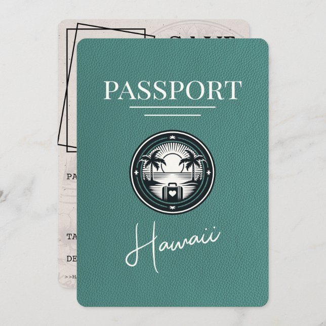 Reserve A Data Turquoise Hawaii Passaporte Salvar Data (Frente/Verso)