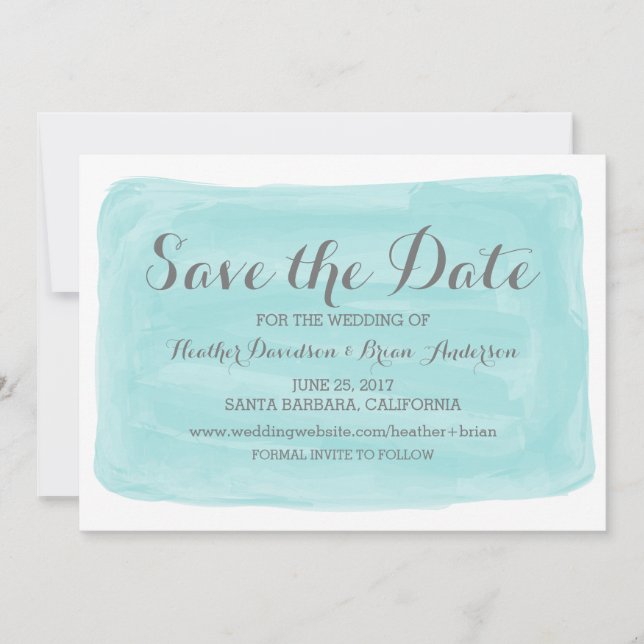 Reserve A Data Turquoise Watercolor Salvar Data Invite (Frente)