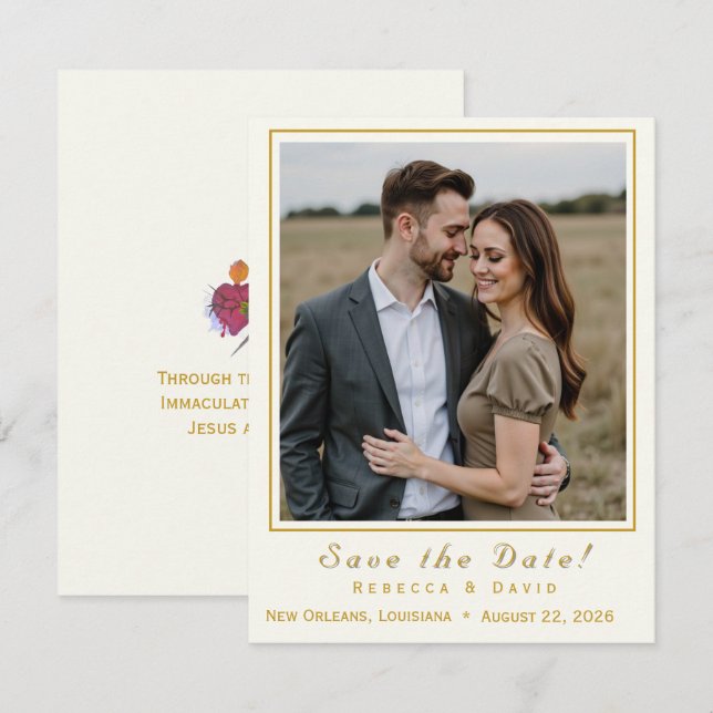 Reserve A Data Two Hearts Catholic Flat Save The Date Card (Frente/Verso)