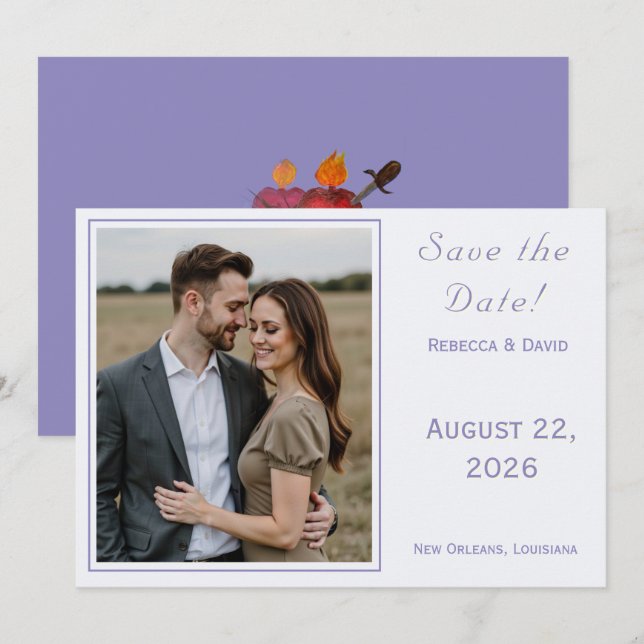 Reserve A Data Two Hearts Catholic Flat Save The Date Card (Frente/Verso)