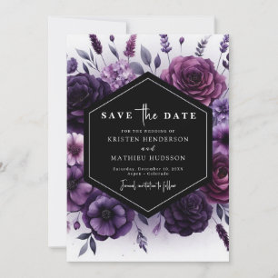 Reserve A Data Typografia Bloom Purple Floral Casamento