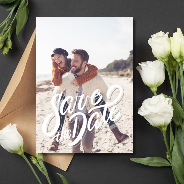 Reserve A Data Typografia Foto Elegante Casamento (Typography Photo Elegant Wedding Save The Date)