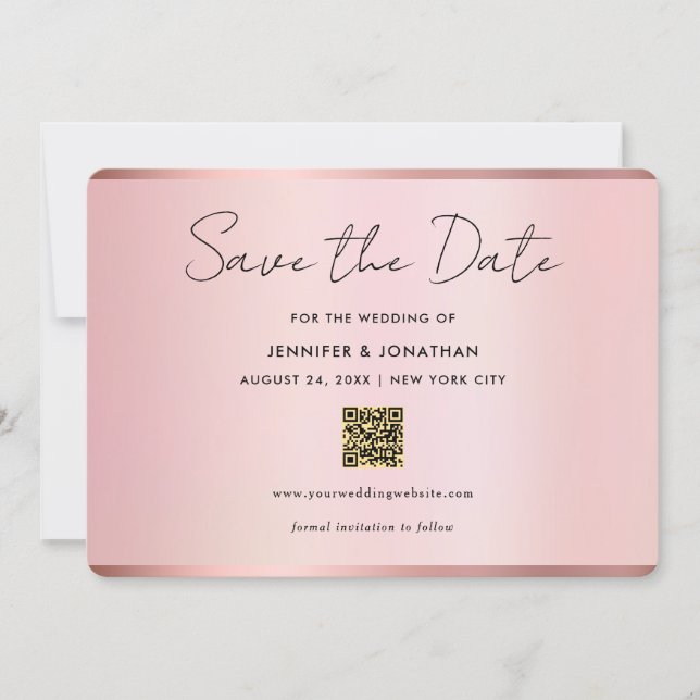 Reserve A Data Typography Script Save The Date Chic Rose Gold (Frente)