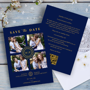 Reserve A Data Ultra Moderno Casamento em Azul Marinho e Dourado
