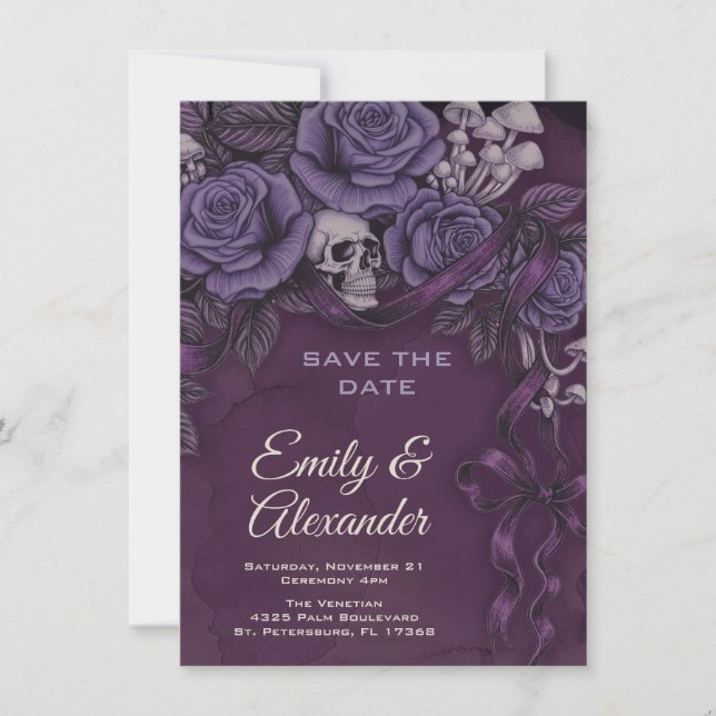 Reserve A Data Um Amor, Design de Casamento Plum Gothic (Frente)