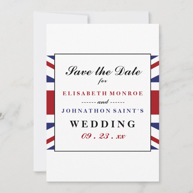 Reserve A Data Union Jack Flag British Wedding (Frente)