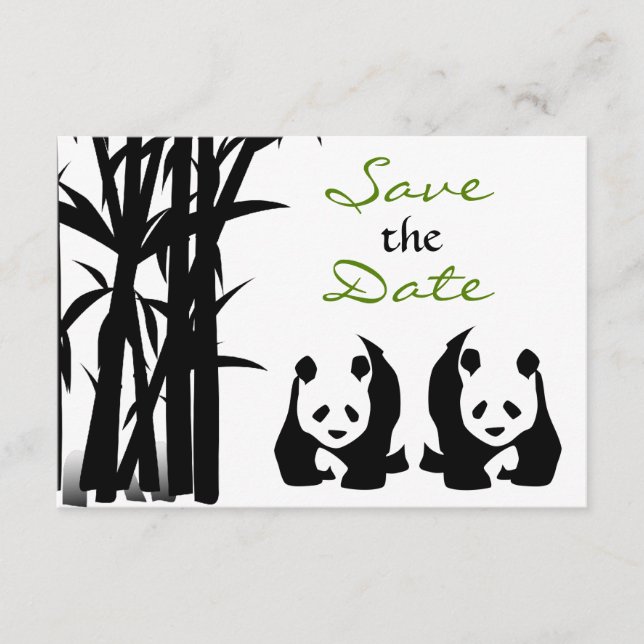 Reserve A Data Ursos Panda e Bambu Casamento Save the Date (Frente)