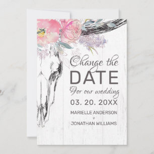 Reserve A Data Vaca Rústica Caveira Boho Floral Blush Crela Cor-d