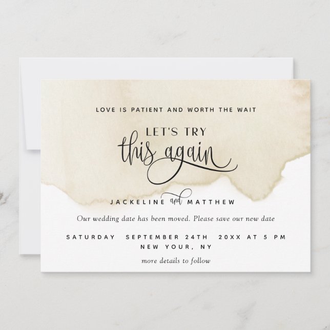 Reserve A Data Vamos Tenta Novamente, Areia, Tan, Beige Watercolo (Frente)