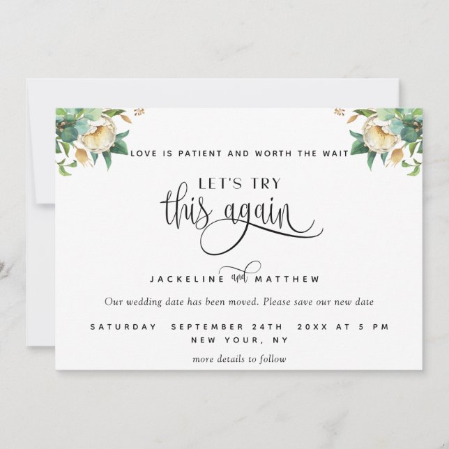 Reserve A Data Vamos Tenta Novamente, Verde e Branco Floral (Frente)