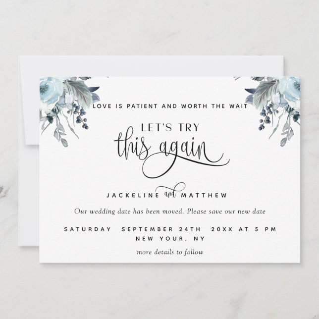 Reserve A Data Vamos Tente Novamente, Azul, Branco e Cinza Floral (Frente)