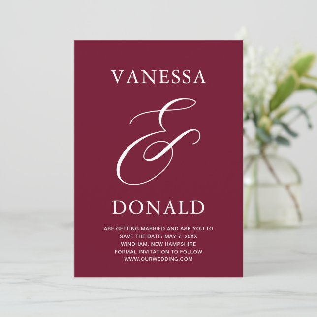 Reserve A Data Vanessa Burgundy Modern Wedding (Em pé/Frente)