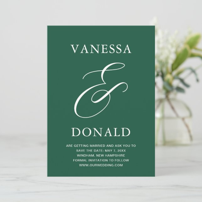 Reserve A Data Vanessa Emerald Green Modern Wedding (Em pé/Frente)