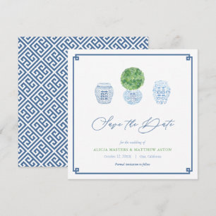 Reserve A Data Vaso de Gengibre em Buxo Clássico Casamento Azul e