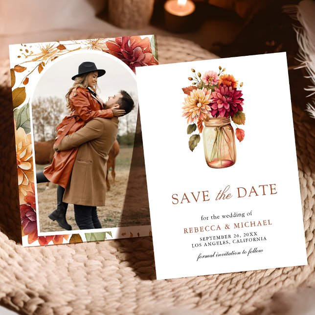 Reserve A Data Vaso de Pedra com Dália de Outono Foto Casamento (Criador carregado)