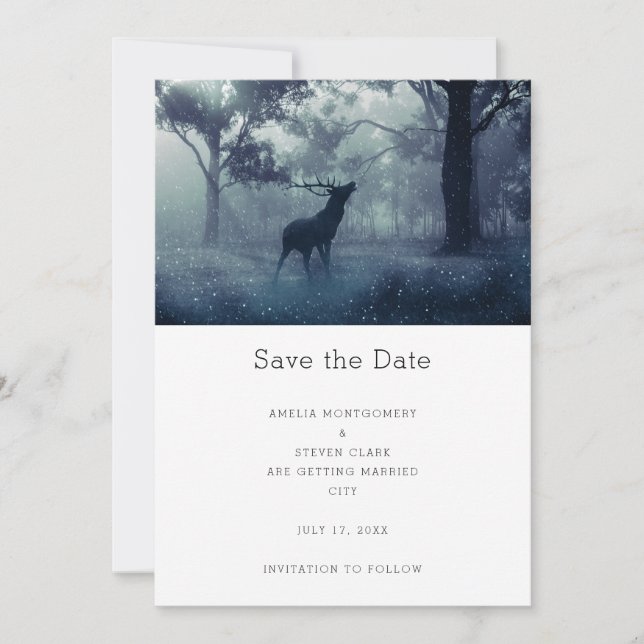 Reserve A Data Veado com Antlers no Casamento da Floresta Sombria (Frente)