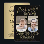 Reserve A Data Veja quem tem 55 fotos Douradas e pretas 2<br><div class="desc">Olha quem está fazendo 55 anos! Convide familiares e amigos para uma próxima celebração de 55 anos com fotos personalizadas para salvar os convites de festas de data. Imagens e textos neste modelo são simples de personalizar. (DICA DE IMAGEM: Uma maneira fácil de posicionar uma foto exatamente como você deseja...</div>