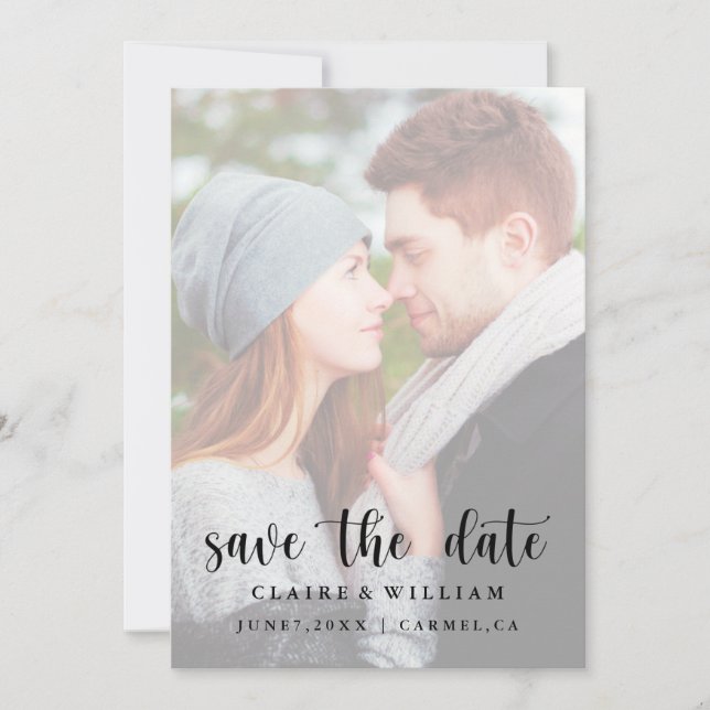 Reserve A Data Vellum Effect Vertical Photo Save the Date Card (Frente)