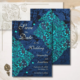 Reserve A Data Velvet Teal e Marinho Casamento de Luxo