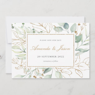 Reserve A Data Verde Aquarela Eucalyptus Folhagem Dourada russa