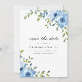 Reserve A Data Verde Floral Azul Elegante