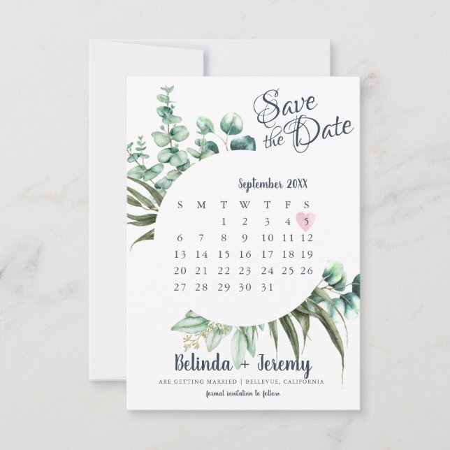 Reserve A Data Verde Russo Eucalyptus Salva O Calendário De Data (Frente)