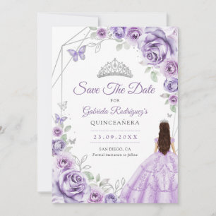 Reserve A Data Vestido de Lilás Roxo Quinceanera Rosas Prata