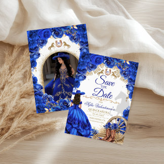 Reserve A Data Vestido de Luxo Azul Real Quinceanera Ocidental Fo
