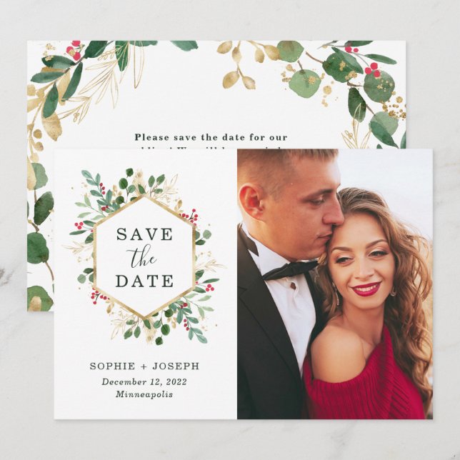 Reserve A Data Vestido de Natal em Branco | Foto (Frente/Verso)