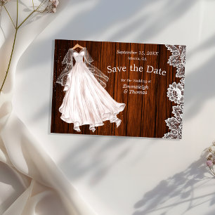Reserve A Data Vestido de Noiva Save the Date Rústico Madeira Ren