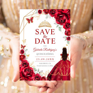 Reserve A Data Vestido de Quinceanera Rosas Vermelhas Dourado