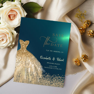 Reserve A Data Vestido Elegante com Lantejoulas Douradas Salvar a
