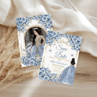 Reserve A Data Vestido Luxuoso Bebê Azul Dourado Princesa Foto