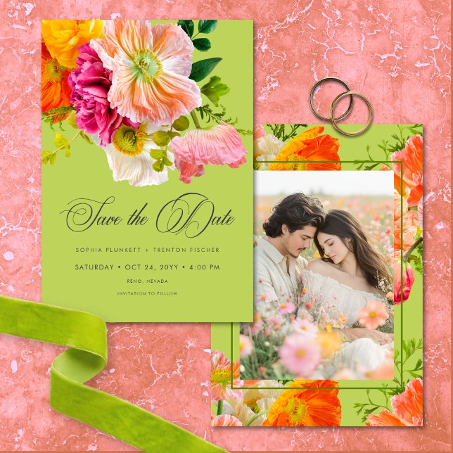 Reserve A Data Vibrant Summer Floral Lime Orange Pink Wedding (Vibrant Summer Floral Lime Orange Pink Wedding Save The Date)