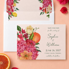 Reserve A Data Vibrante Rosa Floral Cítrico Casamento Salve A Dat
