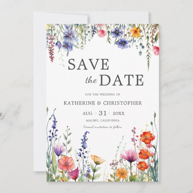 Reserve A Data Vibrantes Flores Silvestres Casamento Elegante Tra (Frente)