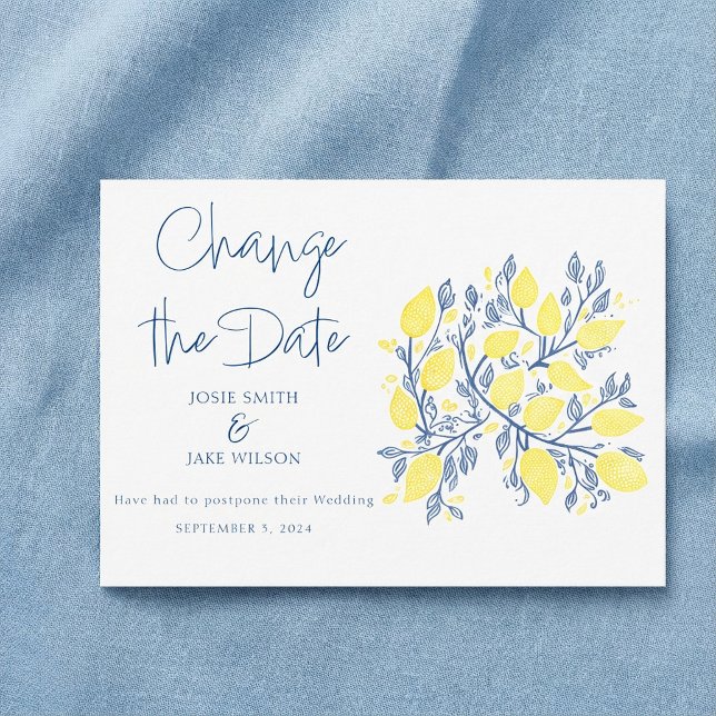Reserve A Data Vibrantes videiras azuis e amarelas mudam a data (Vibrant blue yellow Lemon vines change the date Save The Date.)