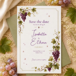 Reserve A Data Vinha Uvas Roxas Aquarela Lavanda Elegante