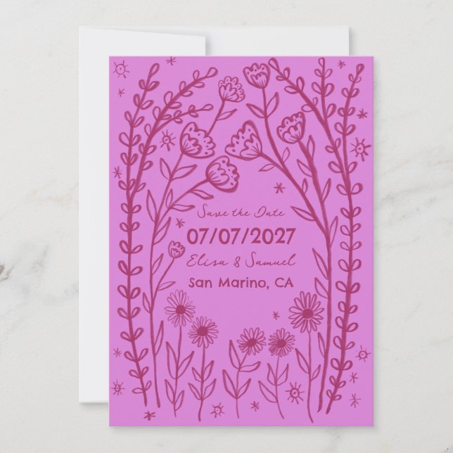 Reserve A Data Vinhas de Flores Silvestres Casamento Salve a Data (Frente)