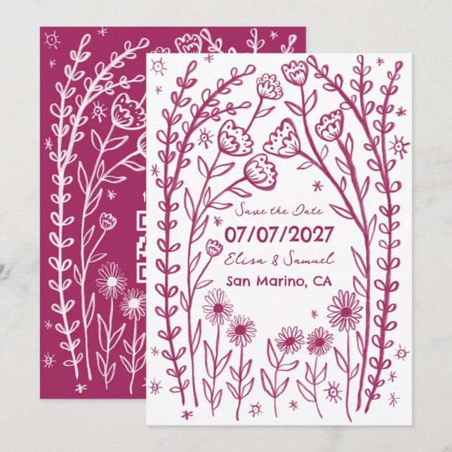 Reserve A Data Vinhas de Flores Silvestres Casamento Salve a Data (Frente/Verso)