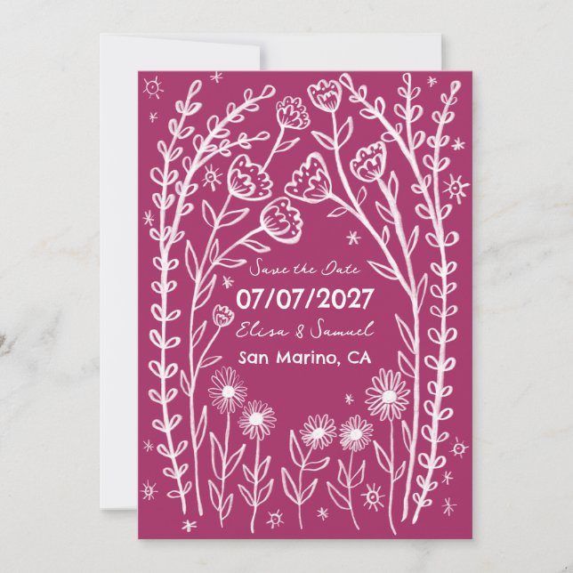 Reserve A Data Vinhas de Flores Silvestres Casamento Salve a Data (Frente)